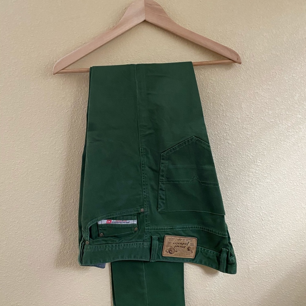 Green pants.